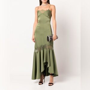 NWT SACHIN & Babi Candace Dress in Moss Green size 4 Satin with Lace Details